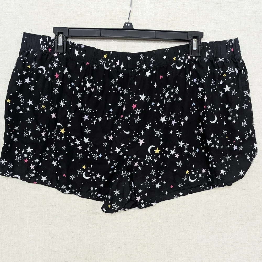 Joyspun Celestial Sleep Shorts Black White Stars Moon Plus Size 3X - Picture 7 of 10
